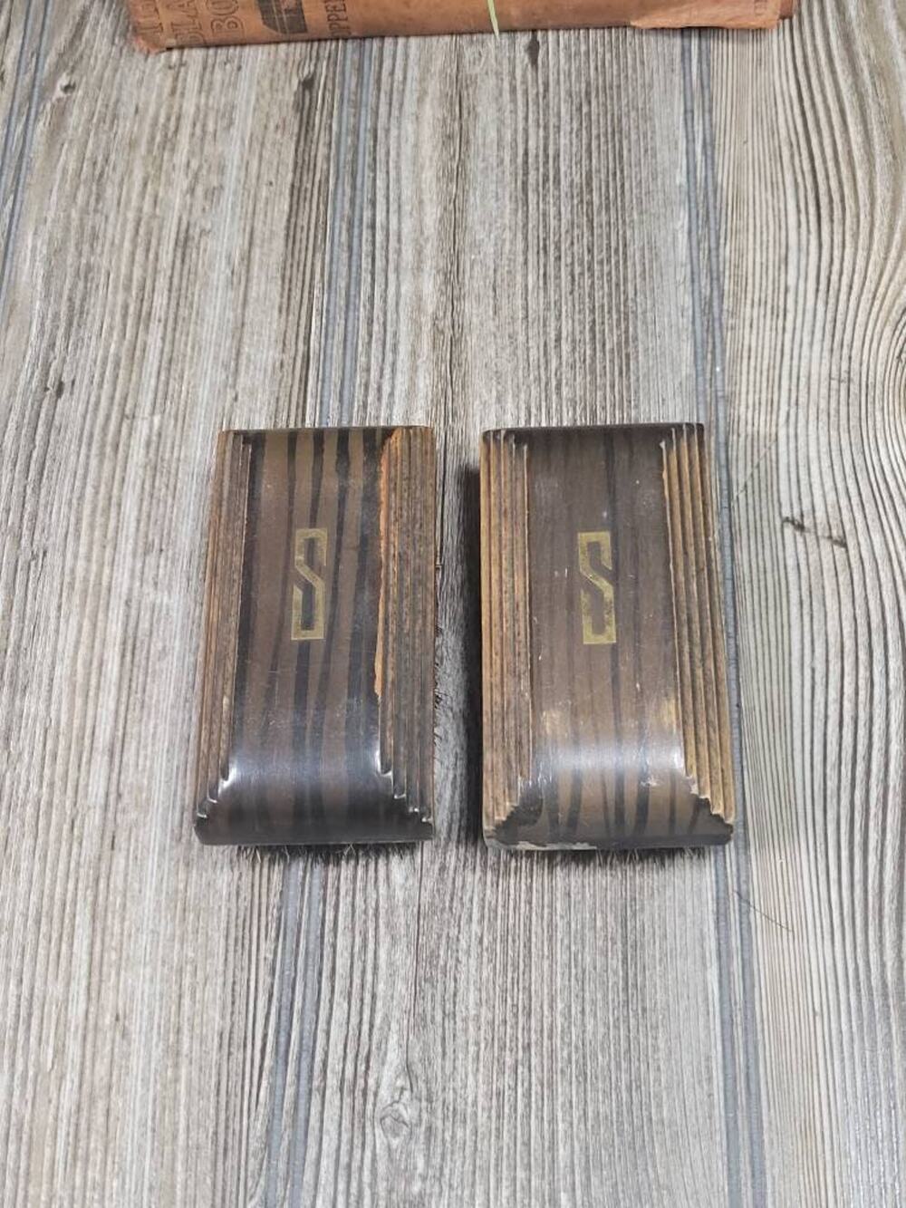 Vintage Art Deco Clothes Brushes Wood Monogram S Pair